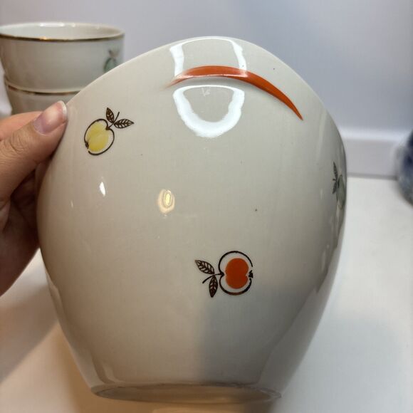 Vtg compote service Riga Porcelain PFF Stamps For 4 Servings Hand painted Apples - Picture 5 of 16